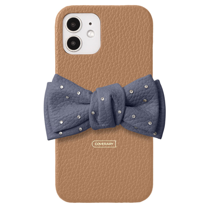 Genuine Leather 32 Colors Italian Shrink Leather Double Ribbon Decoration with Stone Back Case AQUOS Series