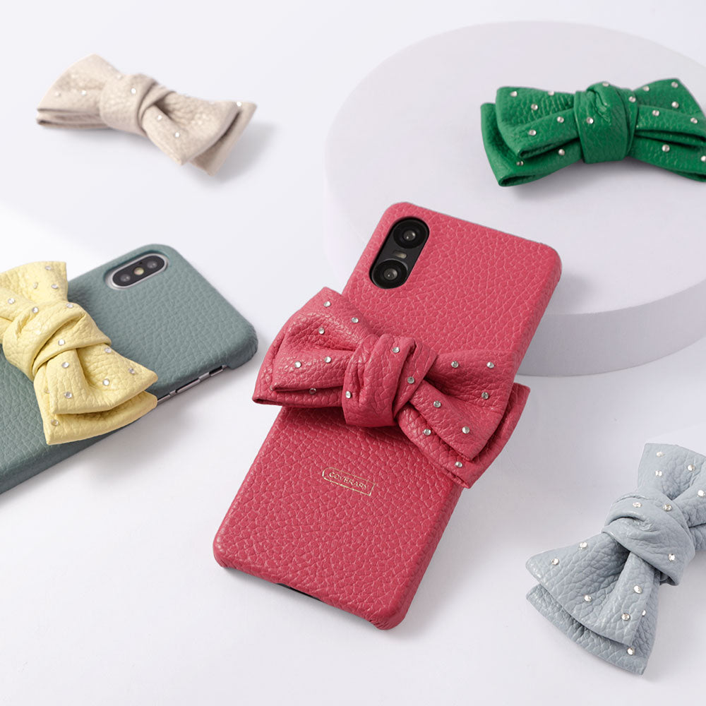 Genuine Leather 32 Colors Italian Shrink Leather Double Ribbon Decoration with Stone Back Case Galaxy Series