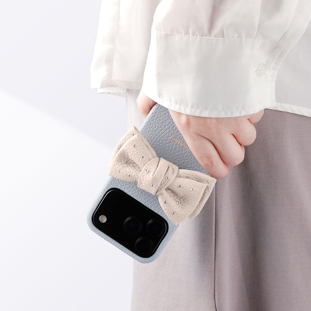 Genuine Leather 32 Colors Italian Shrink Leather Double Ribbon Decoration with Stone Back Case AQUOS Series