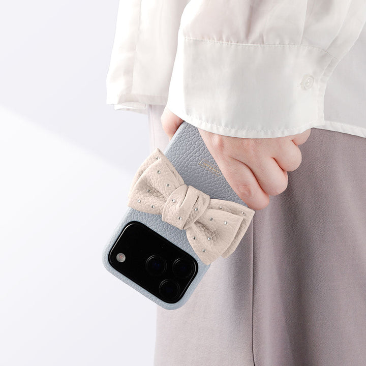 Genuine Leather 32 Colors Italian Shrink Leather Double Ribbon Decoration with Stone Back Case AQUOS Series