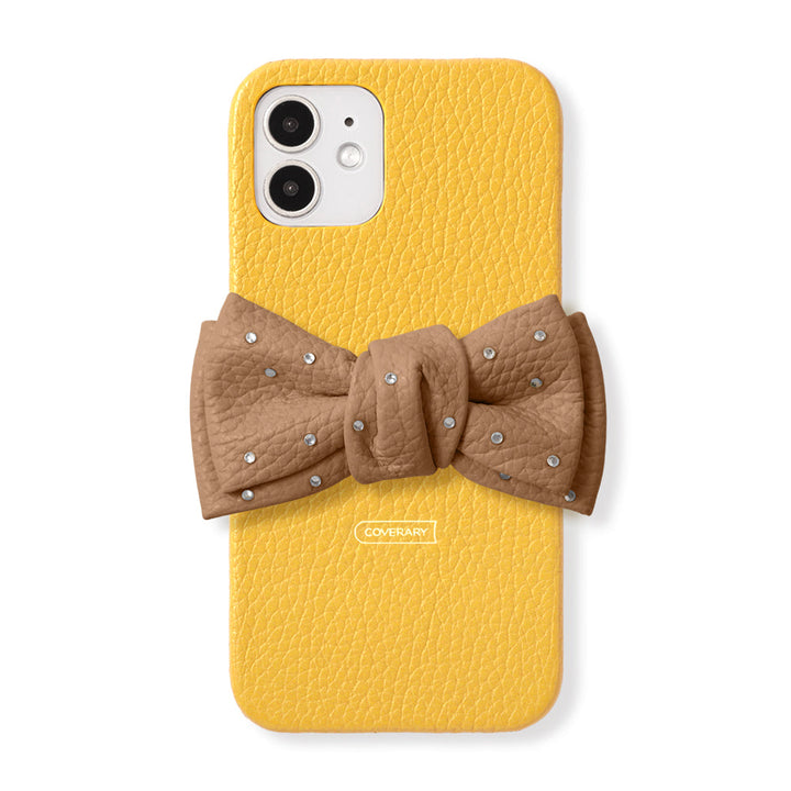 Genuine Leather 32 Colors Italian Shrink Leather Double Ribbon Decoration with Stone Back Case AQUOS Series