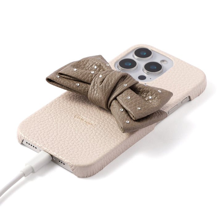 Genuine Leather 32 Colors Italian Shrink Leather Double Ribbon Decoration with Stone Back Case AQUOS Series