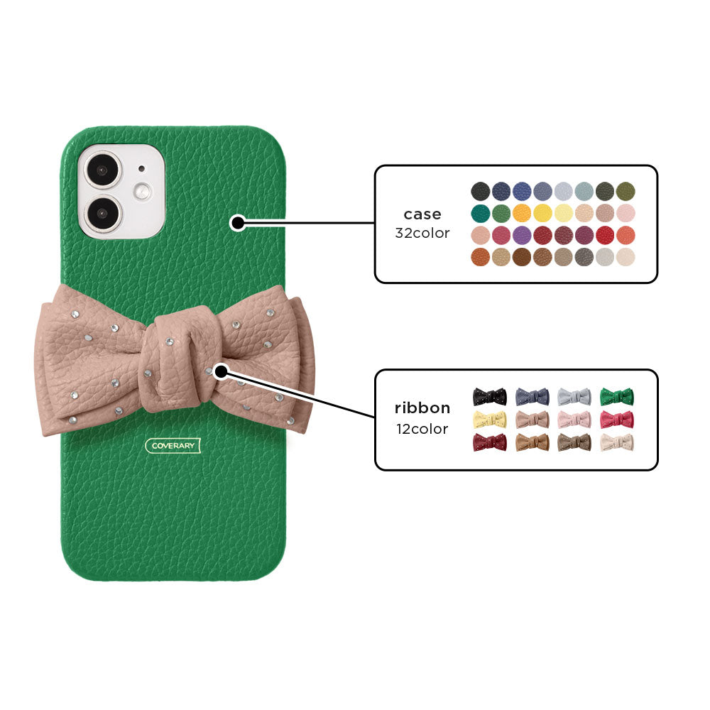 Genuine Leather 32 Colors Italian Shrink Leather Double Ribbon Decoration with Stone Back Case Galaxy Series