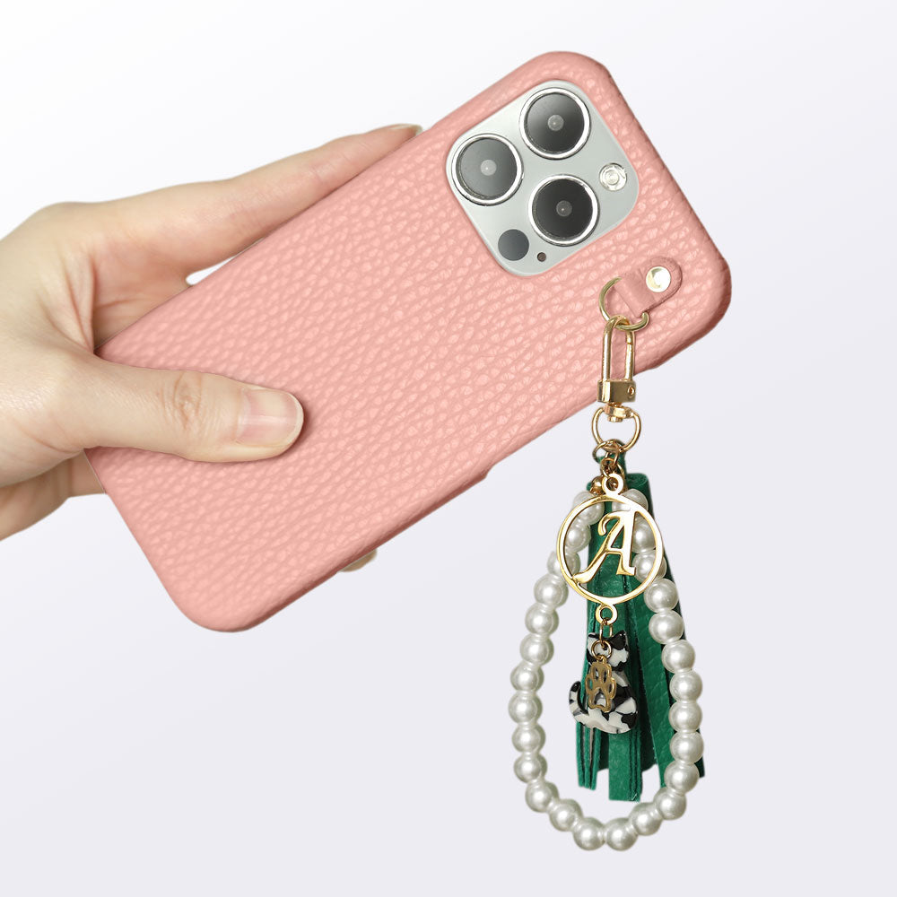 本革 32色 イタリアンシュリンクレザー 猫モチーフ タッセルイニシャルパールチャーム 背面ケース Xperiaシリーズ