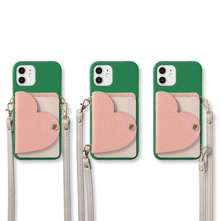 Genuine Leather 32 Colors Italian Shrink Leather Heart Mirror Card Case with Shoulder Strap Back Case for Galaxy Series