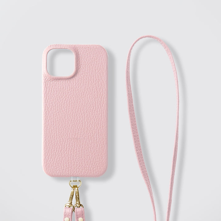 Étui arrière pour la série AQUOS avec bandoulière en cuir véritable italien, disponible en 32 couleurs, compatible MagSafe, et support en PVC