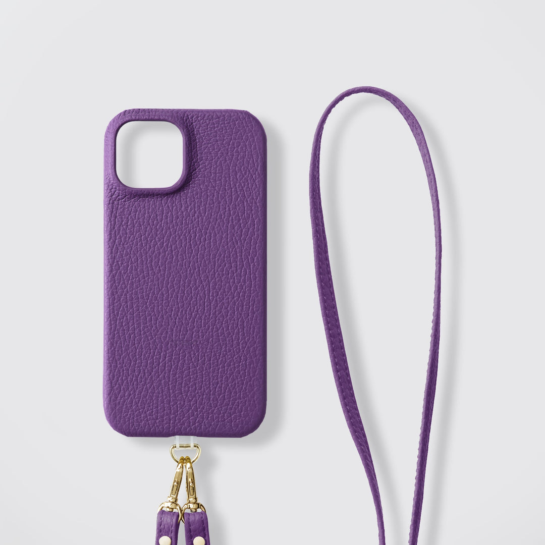 Étui arrière pour la série Galaxy avec bandoulière en cuir véritable italien, disponible en 32 couleurs, compatible MagSafe, et support en PVC