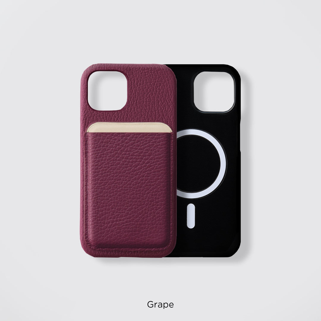 Compatible MagSafe, véritable cuir, 32 coloris, cuir italien grainé, TPU antichoc, étui arrière avec poche pour carte pour la série iPhone