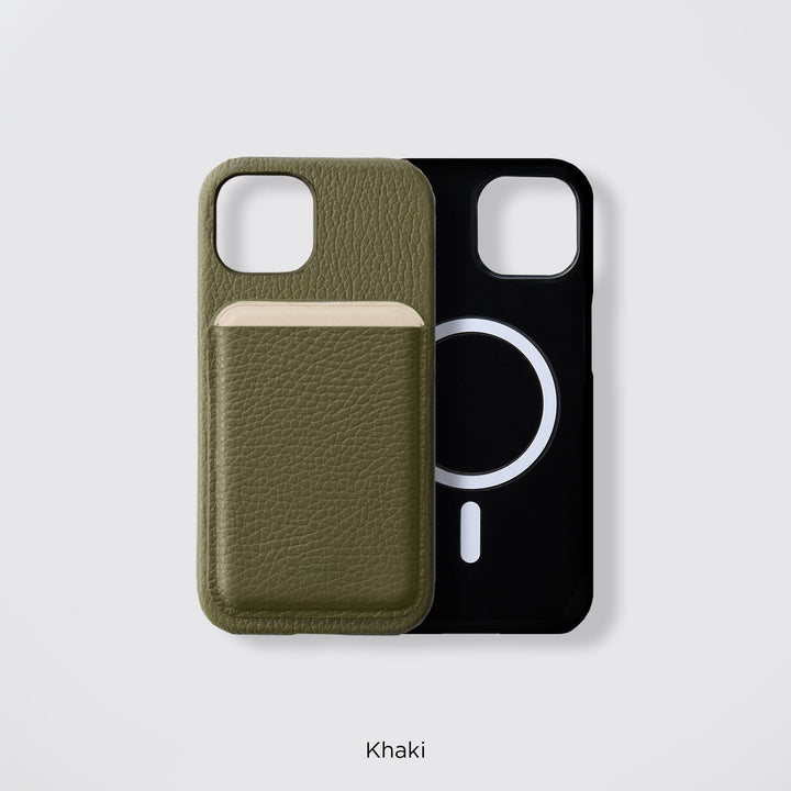 Compatible MagSafe, véritable cuir, 32 coloris, cuir italien grainé, TPU antichoc, étui arrière avec poche pour carte pour la série iPhone