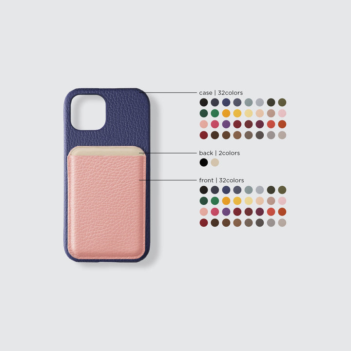 Compatible MagSafe, cuir véritable, 32 couleurs, cuir italien grainé, TPU antichoc, coque arrière avec emplacement pour carte
