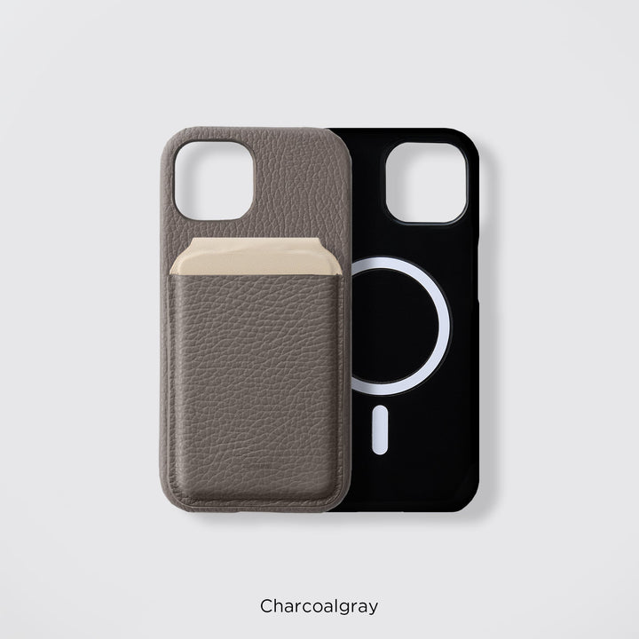 Coque arrière en cuir véritable compatible MagSafe, cuir italien grainé disponible en 32 couleurs, TPU antichoc, poche pour cartes, fonction support pour la gamme iPhone