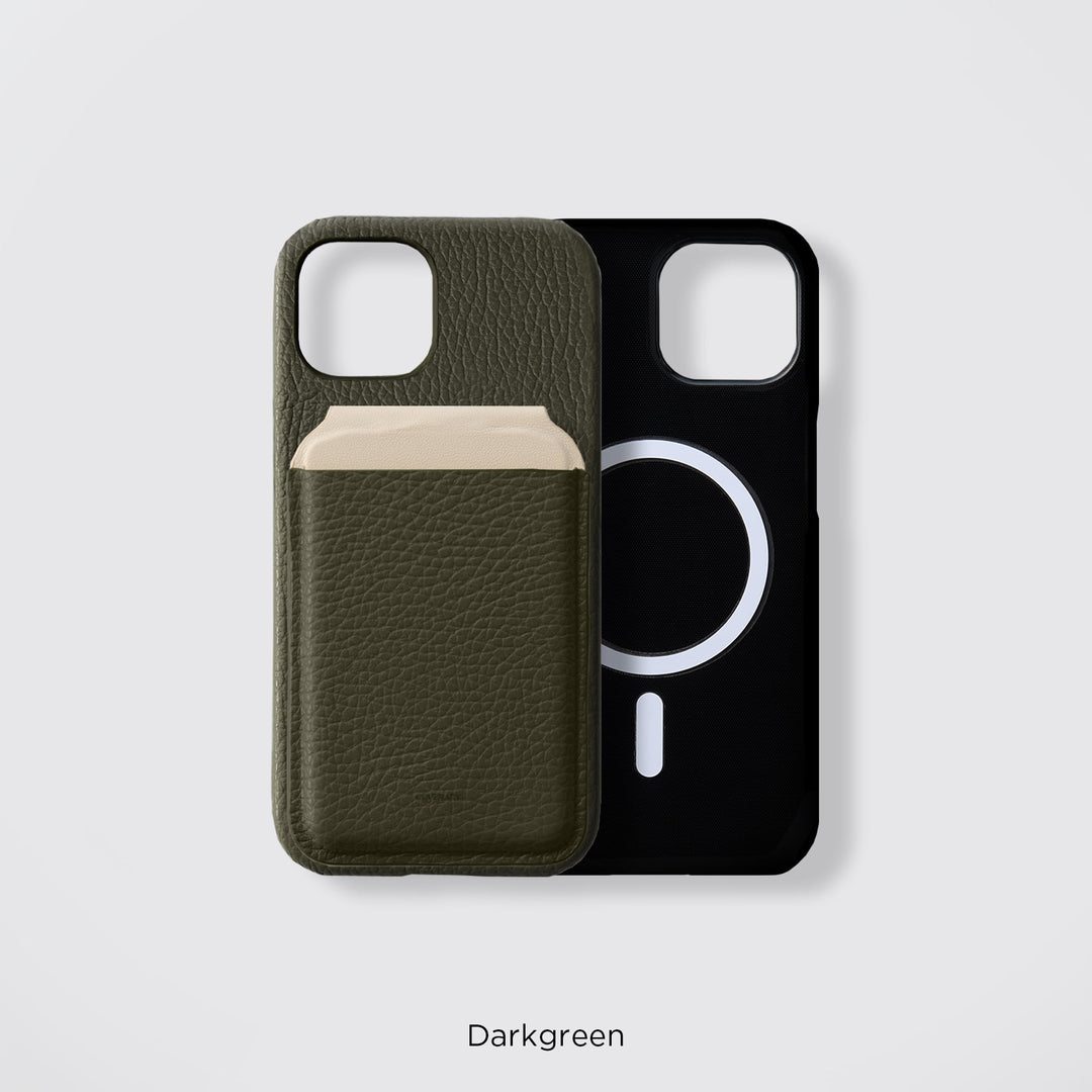 Coque arrière en cuir véritable compatible MagSafe, cuir italien grainé disponible en 32 couleurs, TPU antichoc, poche pour cartes, fonction support pour la gamme iPhone