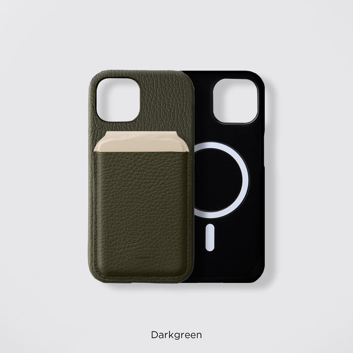 Coque arrière en cuir véritable compatible MagSafe, cuir italien grainé disponible en 32 couleurs, TPU antichoc, poche pour cartes, fonction support pour la gamme iPhone