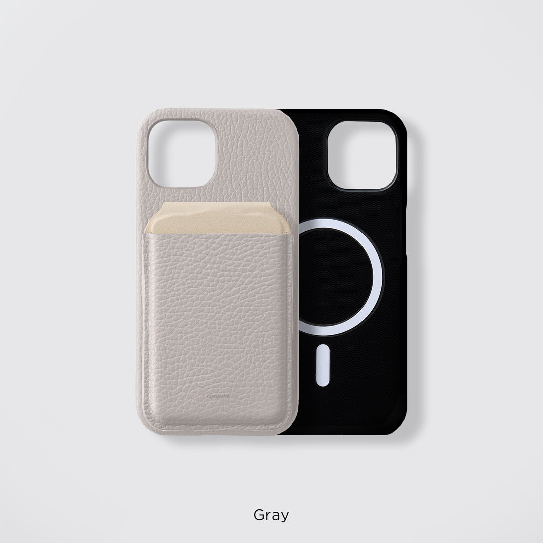 Étui arrière en cuir véritable compatible MagSafe, cuir italien grainé en 32 couleurs, TPU antichoc, poche pour carte, fonction support, gamme Galaxy