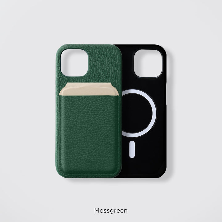 Coque arrière en cuir véritable compatible MagSafe, cuir italien grainé disponible en 32 couleurs, TPU antichoc, poche pour cartes, fonction support pour la gamme iPhone