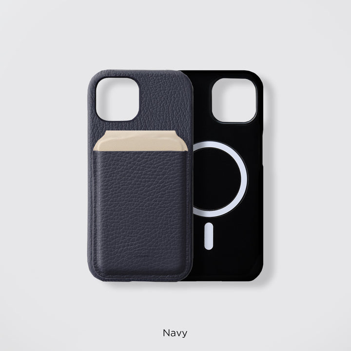 Coque arrière en cuir véritable compatible MagSafe, cuir italien grainé disponible en 32 couleurs, TPU antichoc, poche pour cartes, fonction support pour la gamme iPhone