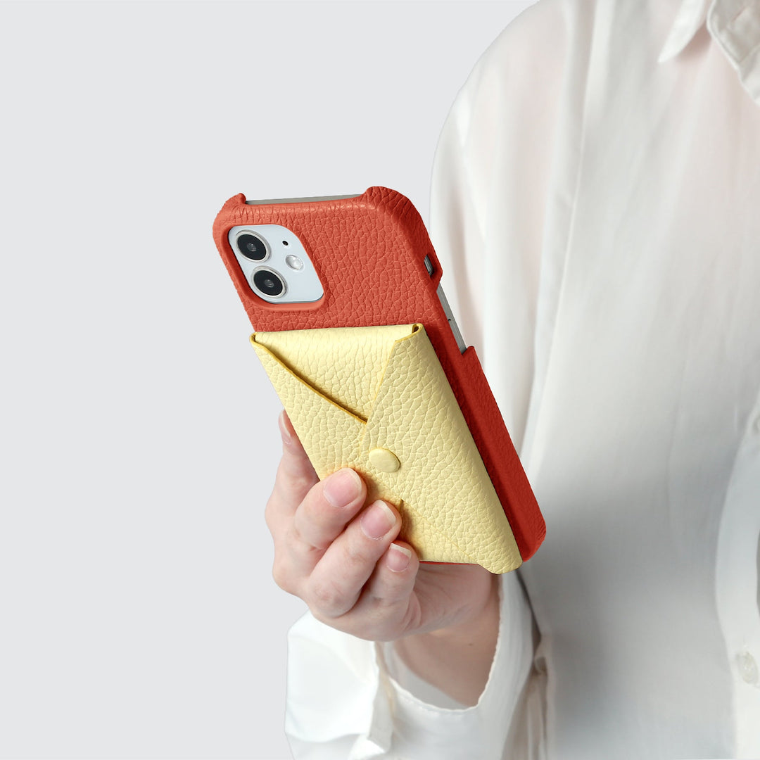Genuine Leather 32 Colors Italian Shrink Leather Magsafe Compatible With Lid Pocket Back Case iPhone Series