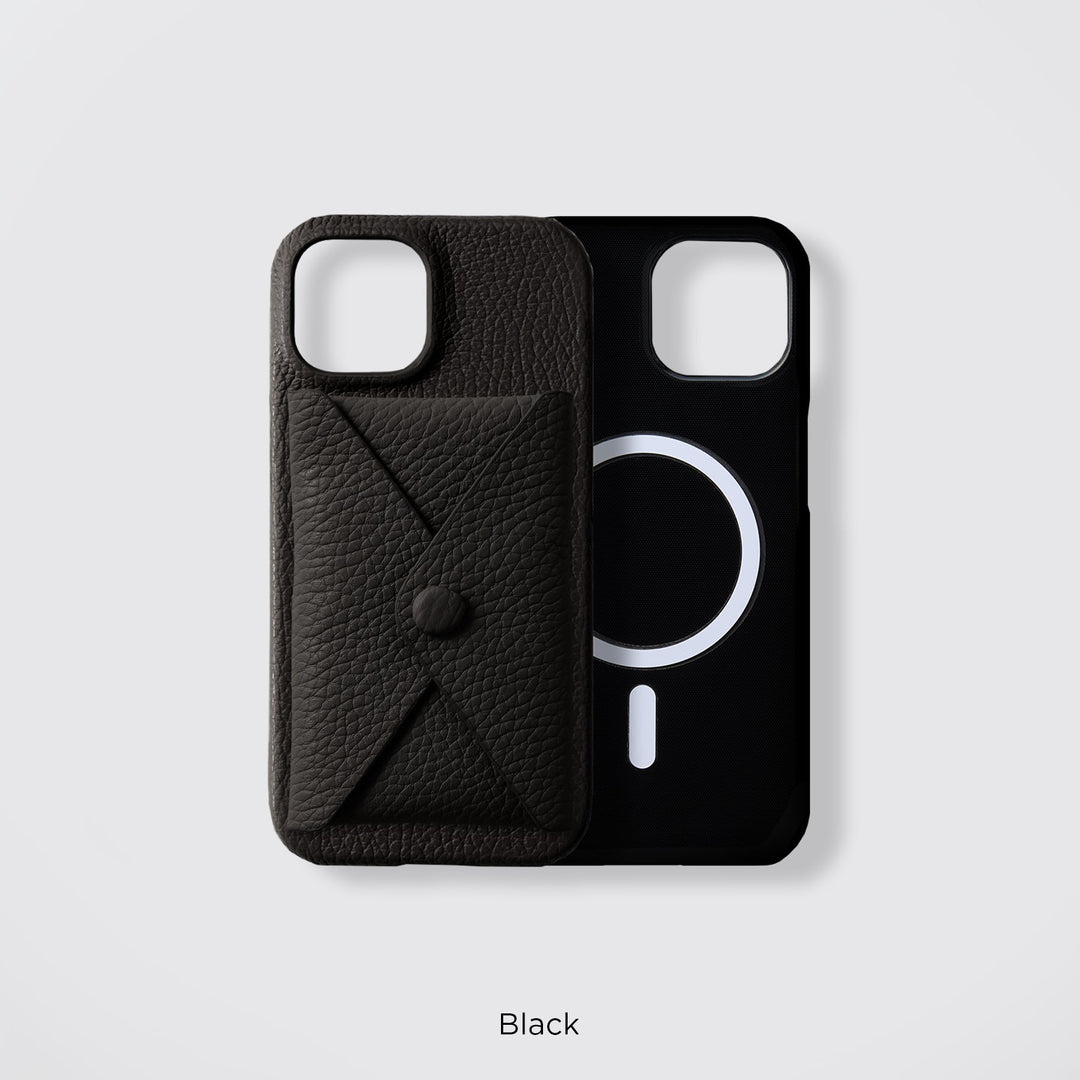 Cuir véritable 32 couleurs cuir italien grainé Compatible Magsafe avec poche à rabat Coque arrière série AQUOS