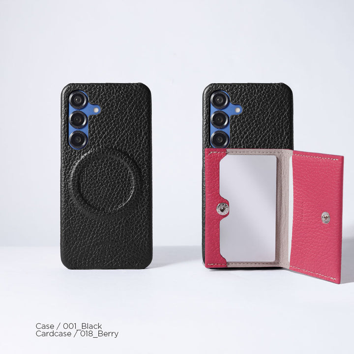 本革 32色 イタリアンシュリンクレザー Magsafe対応 横開きミラー＆カードケース付き 背面ケース Galaxyシリーズ