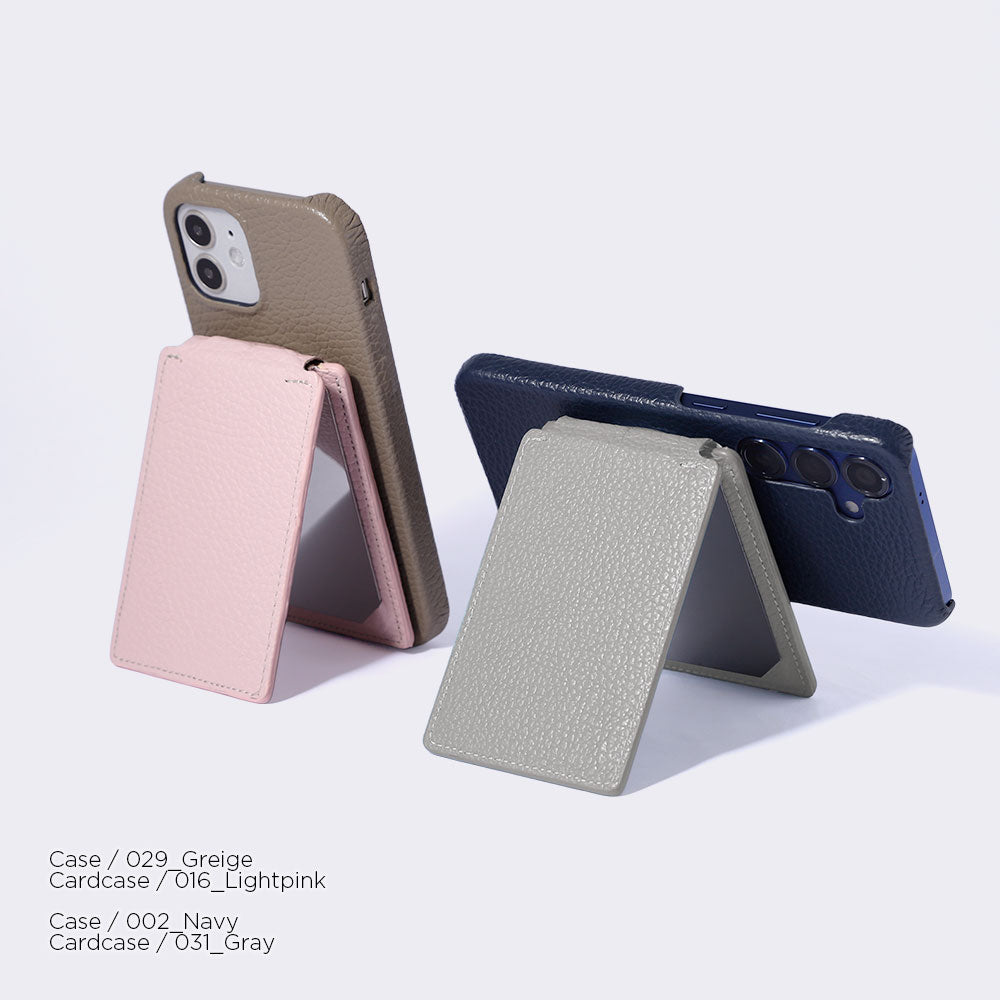 本革 32色 イタリアンシュリンクレザー Magsafe対応 回転スタンドミラー カードケース付き 背面ケース iPhoneシリーズ