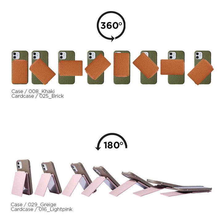 Cuir véritable 32 couleurs cuir italien grainé support rotatif miroir étui arrière compatible Magsafe avec porte-cartes série Xperia