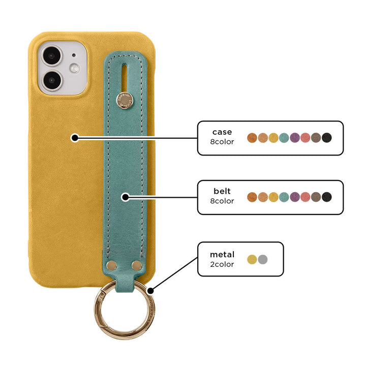 本革 ジャパンレザー モストロ ハンドベルト付き 背面ケース iPhoneシリーズ