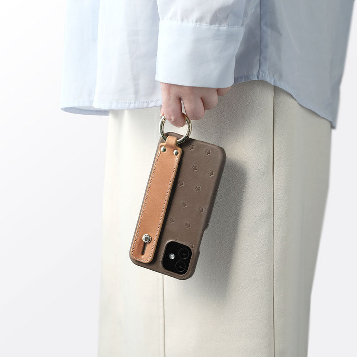 本革 ジャパンレザー モストロ 総柄型押し ハンドベルト付き 背面ケース Google Pixelシリーズ