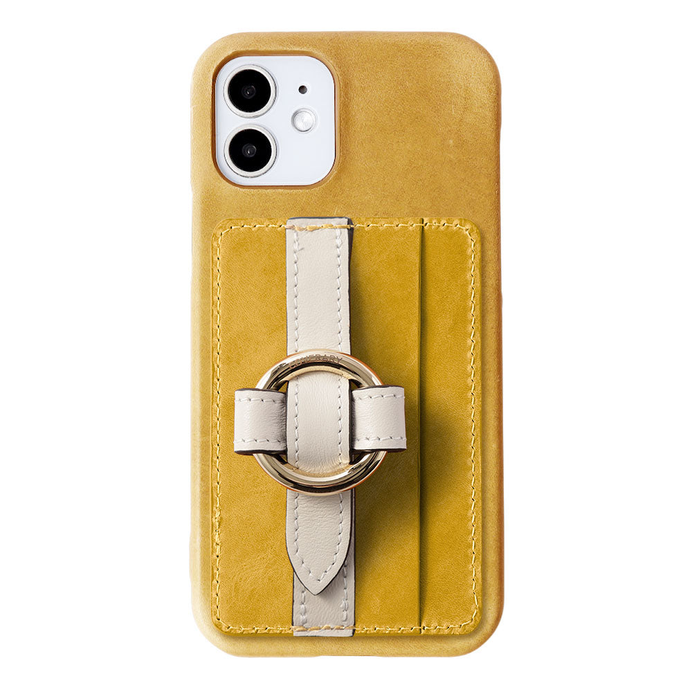 Genuine leather Japan leather Mostro Magsafe compatible card storage ring buckle belt attached back case AQUOS series