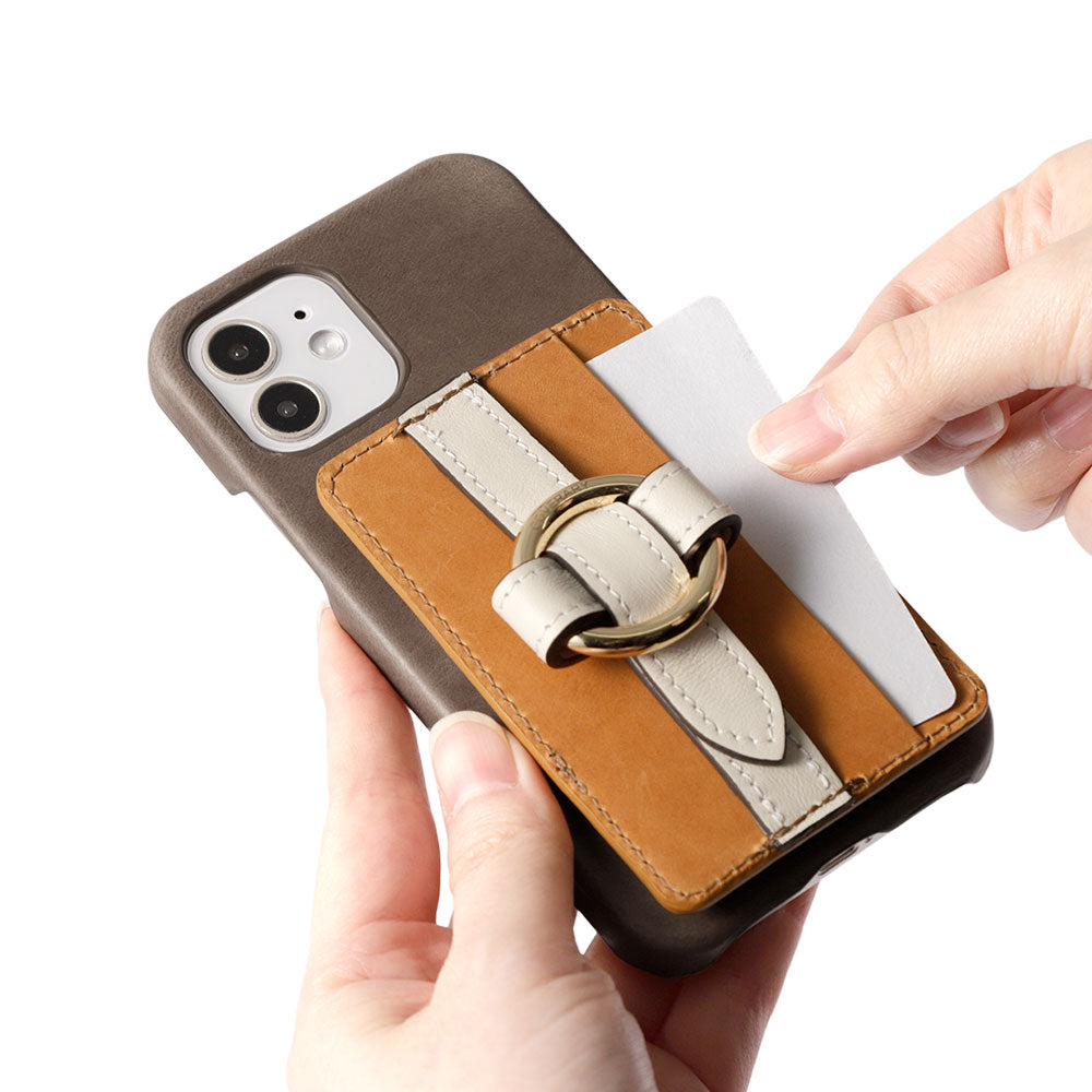 Genuine leather Japan leather Mostro Magsafe compatible card storage ring buckle belt attached back case Galaxy series