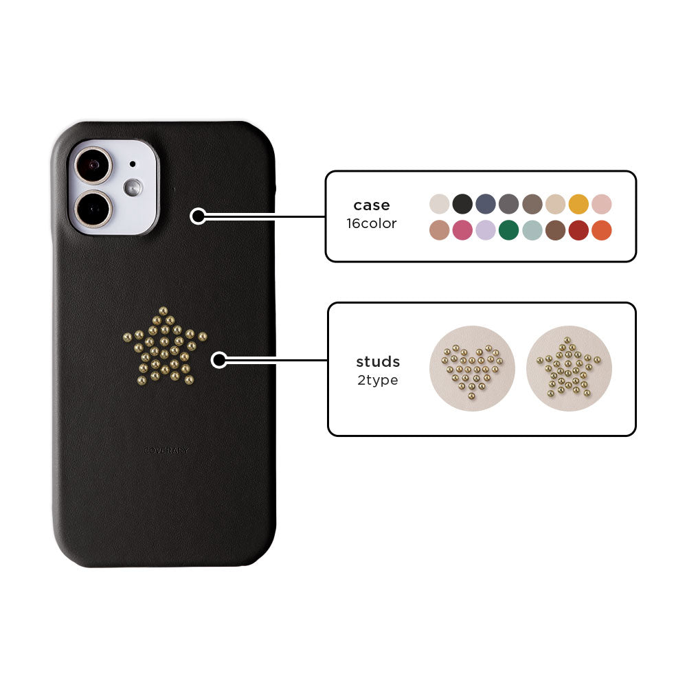 Genuine Leather Italian Smooth Leather Stud Motif Back Case