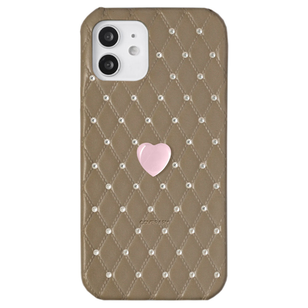Coque arrière en cuir véritable matelassé avec décoration cœur en pierre pour la série AQUOS