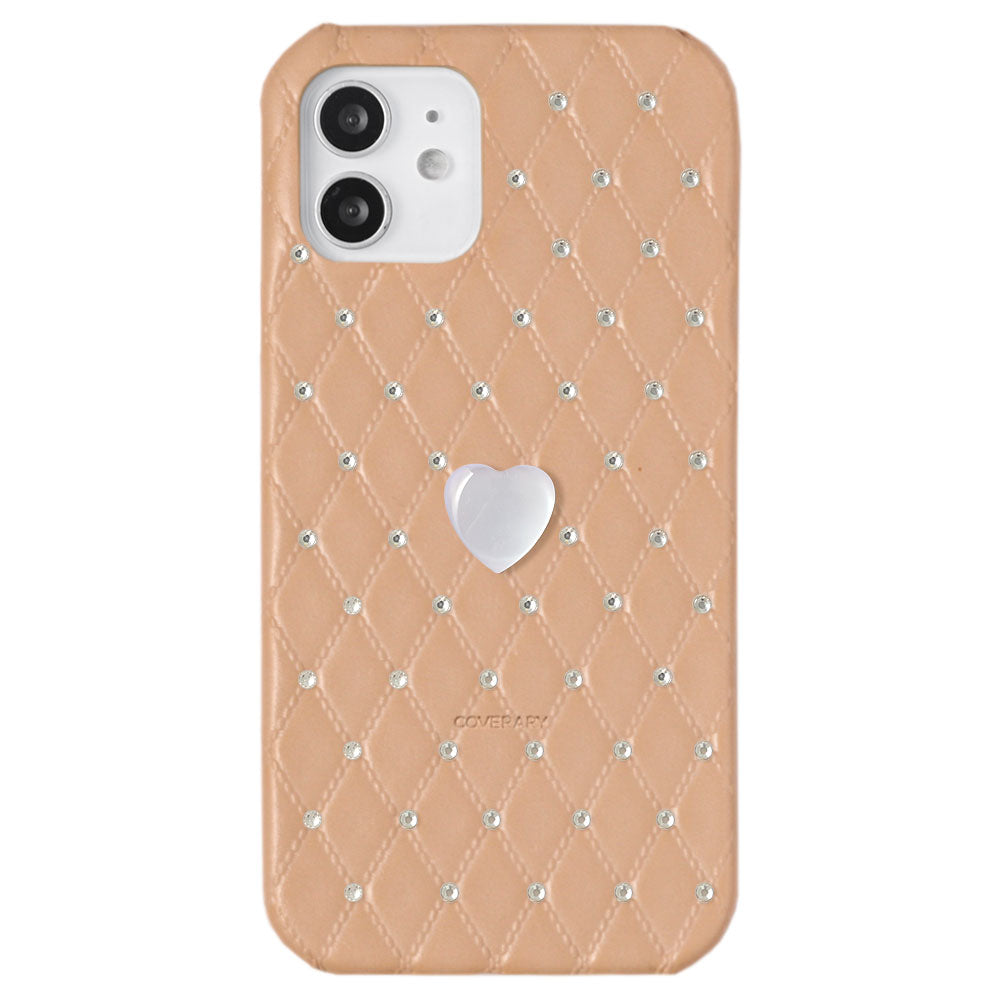 Genuine Leather Quilted Leather Heart Stone Decor Back Case for Xperia Series