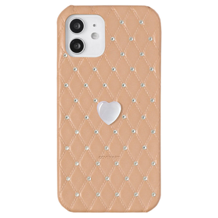 Genuine Leather Quilted Leather Heart Stone Decor Back Case for Xperia Series
