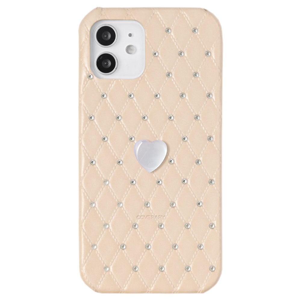 Coque arrière en cuir véritable matelassé avec décoration cœur en pierre pour la série AQUOS
