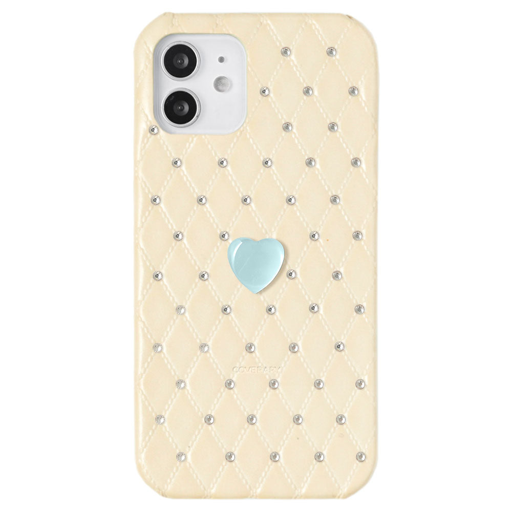 Genuine Leather Quilted Leather Heart Stone Decor Back Case for Xperia Series
