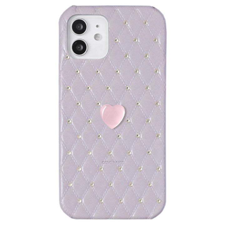 Genuine Leather Quilted Leather Heart Stone Decor Back Case for Xperia Series
