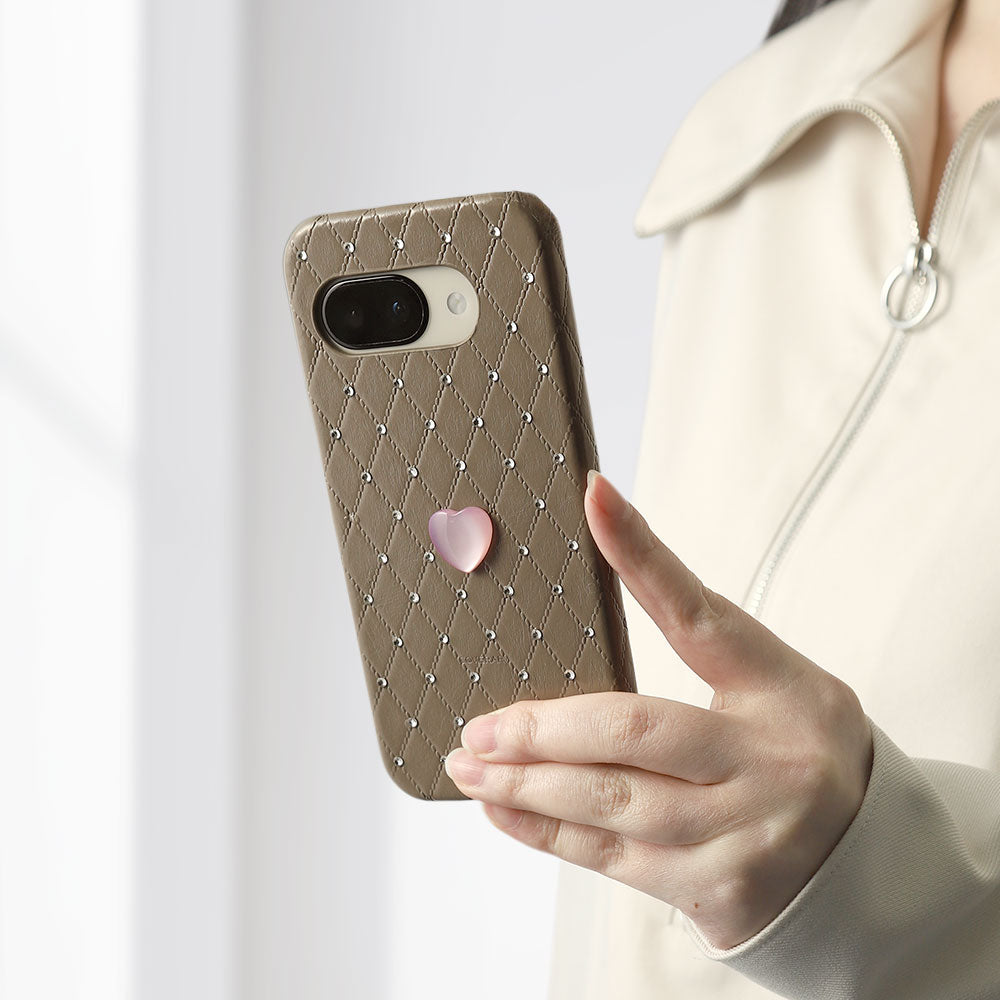 Genuine Leather Quilted Leather Heart Stone Decor Back Case for Xperia Series