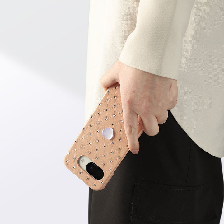 Genuine Leather Quilted Leather Heart Stone Decor Back Case for Xperia Series