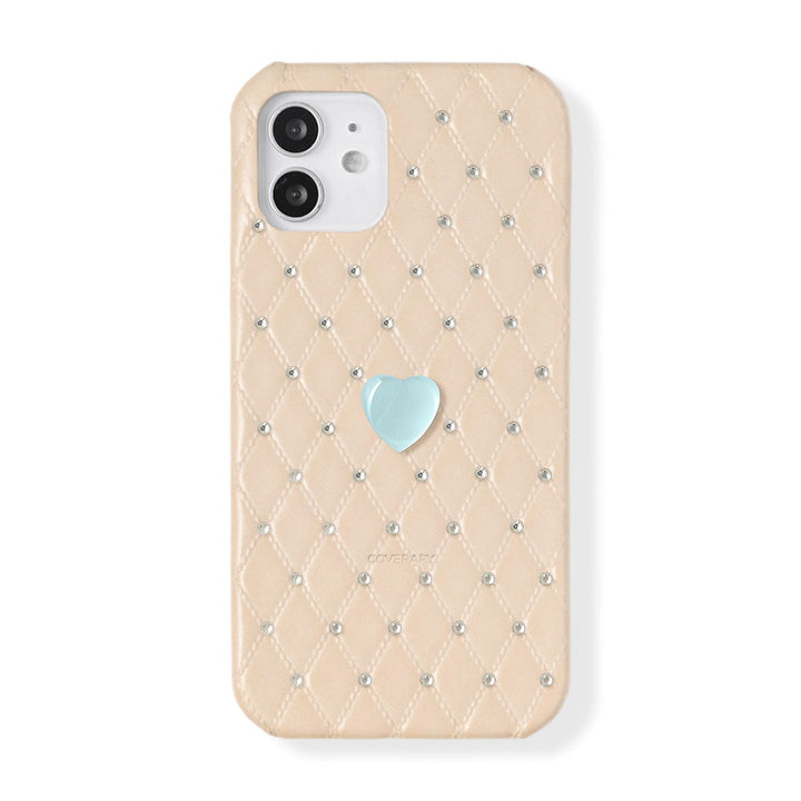 Genuine Leather Quilted Leather Heart Stone Decor Back Case for Xperia Series