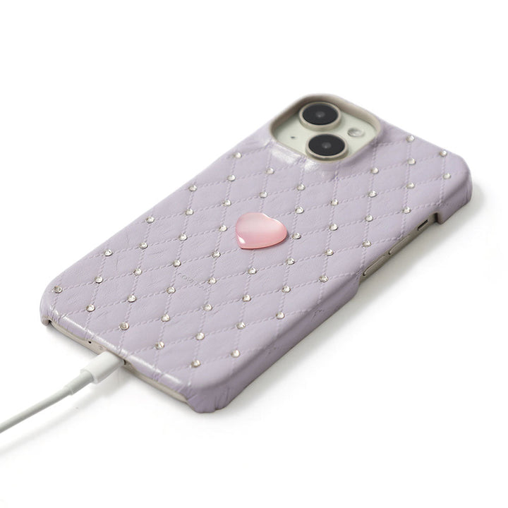 Genuine Leather Quilted Leather Heart Stone Decor Back Case for Xperia Series