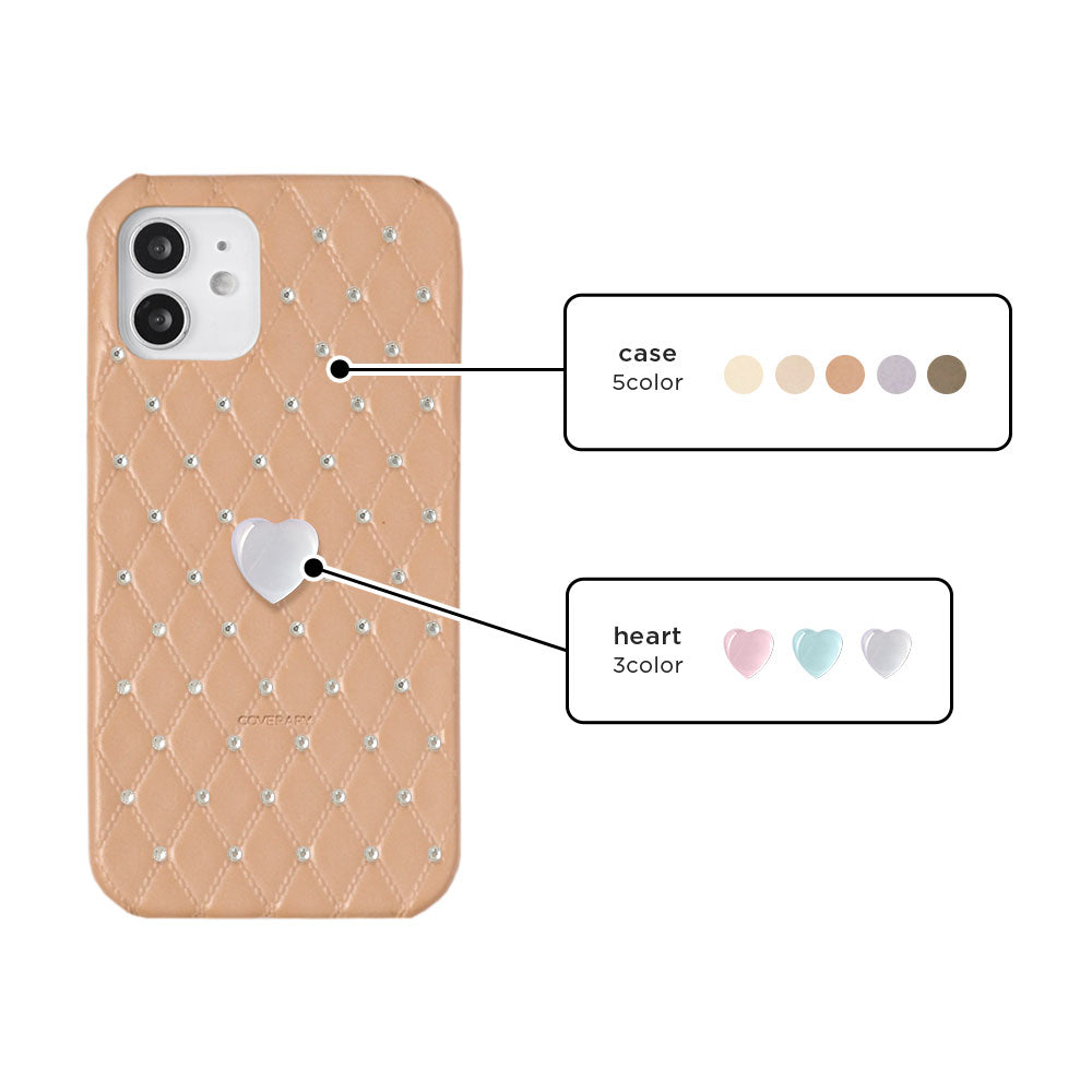 Genuine Leather Quilted Leather Heart Stone Decor Back Case for Xperia Series