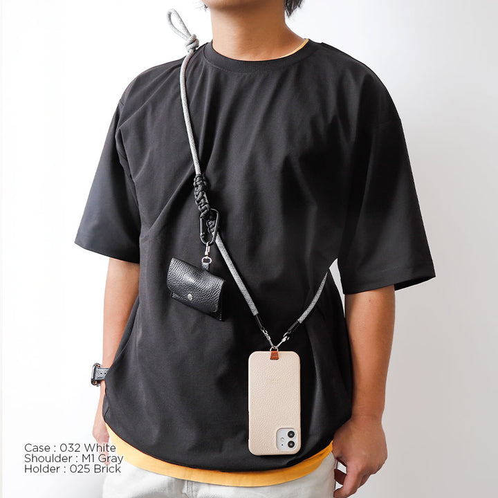 Ensemble porte-carte en cuir italien grainé 32 couleurs avec sangle d'épaule en corde de 8 mm et coque arrière