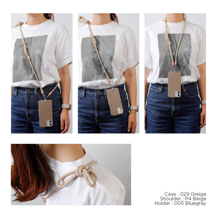 本革 32色 イタリアンシュリンクレザー ホルダーセット＆8mmロープショルダーストラップ付き 背面ケース Galaxyシリーズ