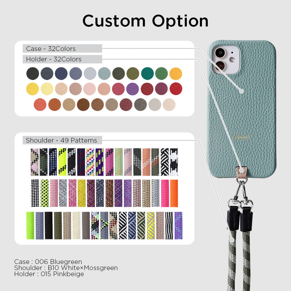 Ensemble porte-carte en cuir véritable italien grainé 32 couleurs avec sangle d'épaule en corde de 8 mm et coque arrière pour série Xperia