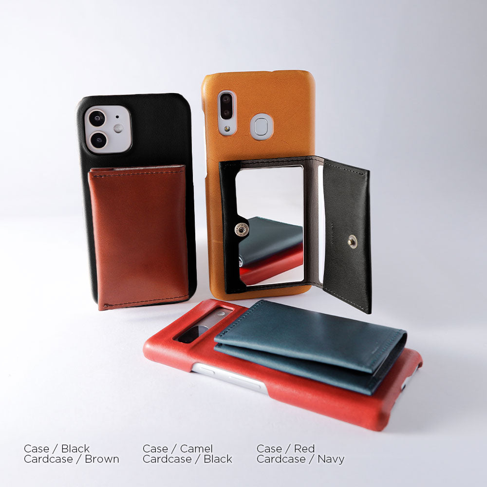 本革 栃木レザー Magsafe対応 横開きミラー＆カードケース付き 背面ケース iPhoneシリーズ