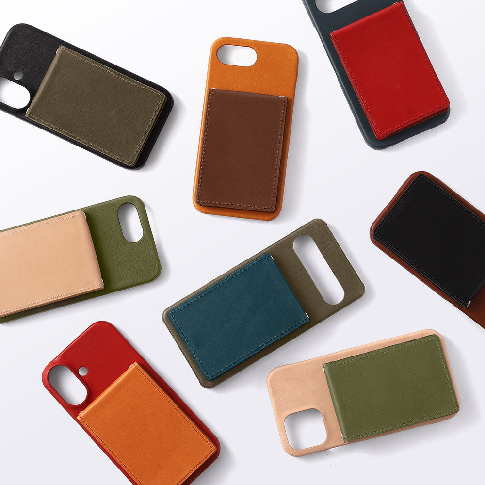 本革 栃木レザー 縦開きミラー付きカードケース 背面ケース iPhoneシリーズ