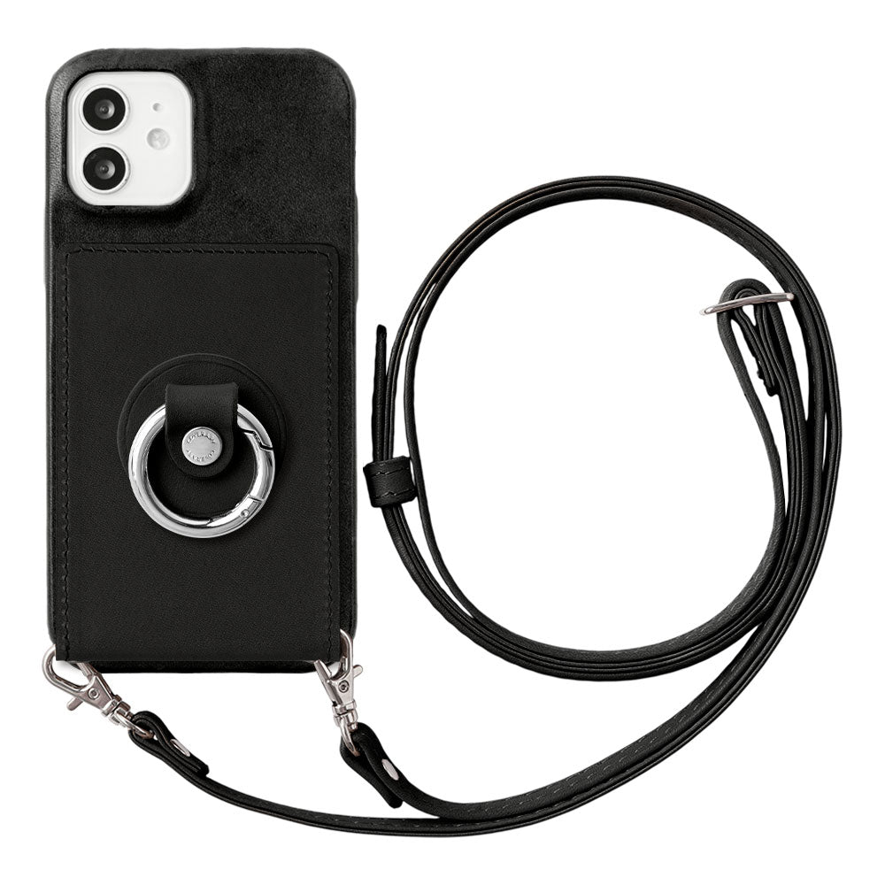 Étui arrière en cuir véritable Tochi Leather avec miroir, anneau pour téléphone et sangle d'épaule