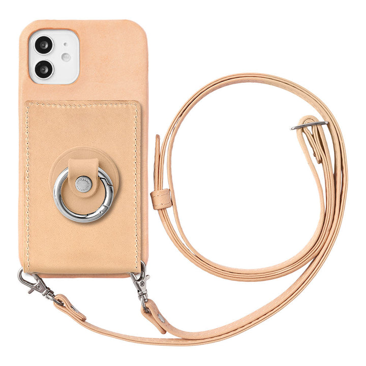 本革 栃木レザー ミラー＆スマホリング＆ショルダーストラップ付き 背面ケース Xperiaシリーズ