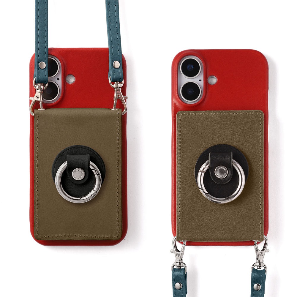 Étui arrière en cuir véritable Tochi Leather avec miroir, anneau pour téléphone et sangle d'épaule