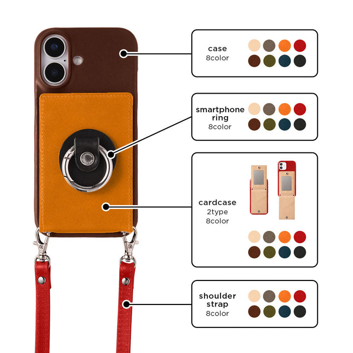 本革 栃木レザー ミラー＆スマホリング＆ショルダーストラップ付き 背面ケース Xperiaシリーズ